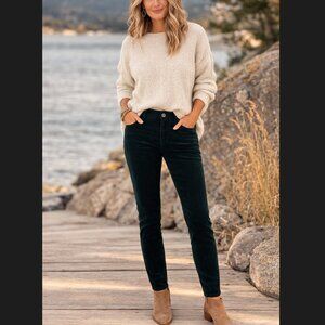 J. Jill Luxe Velveteen Jeans 8P High Rise Slim Leg Obsidian Green Stretch Pants